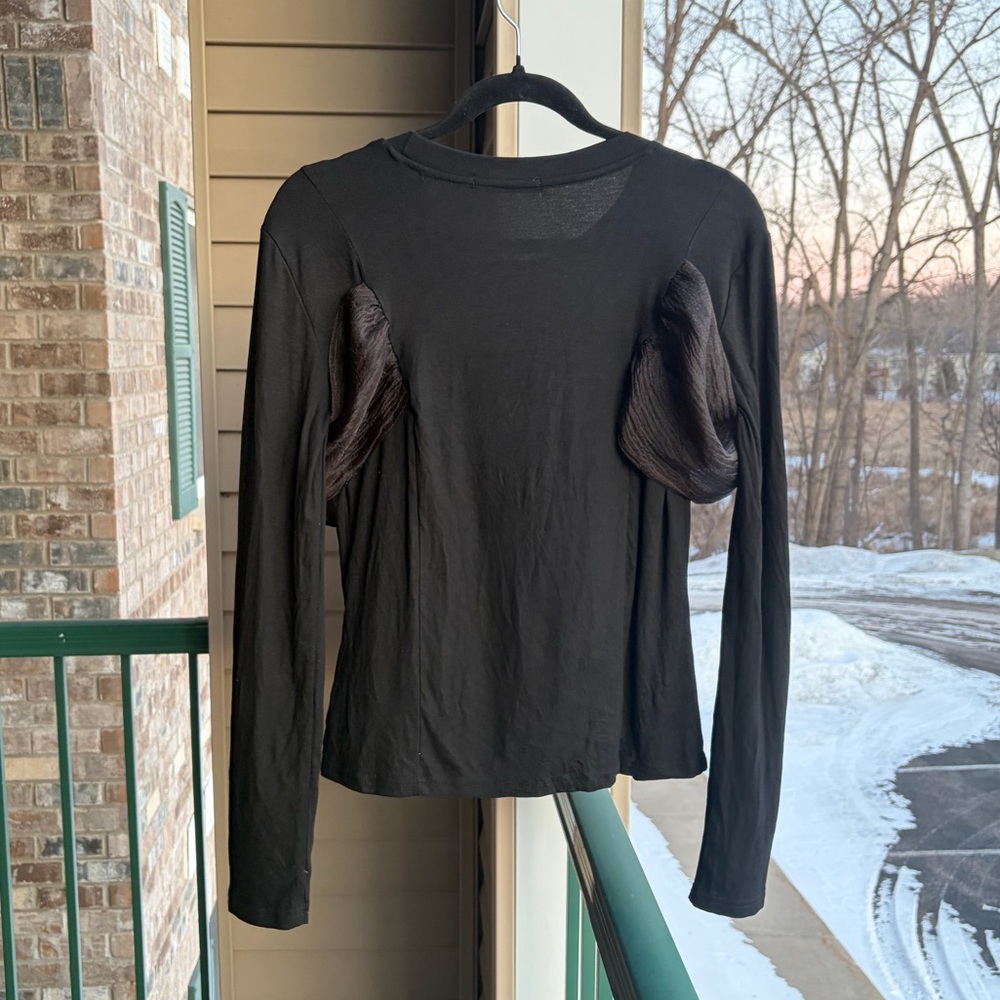 🆕 Madonna & Co Black Long Sleeve Top with Front Tie Bow Detail Size L Office - Picture 3 of 14